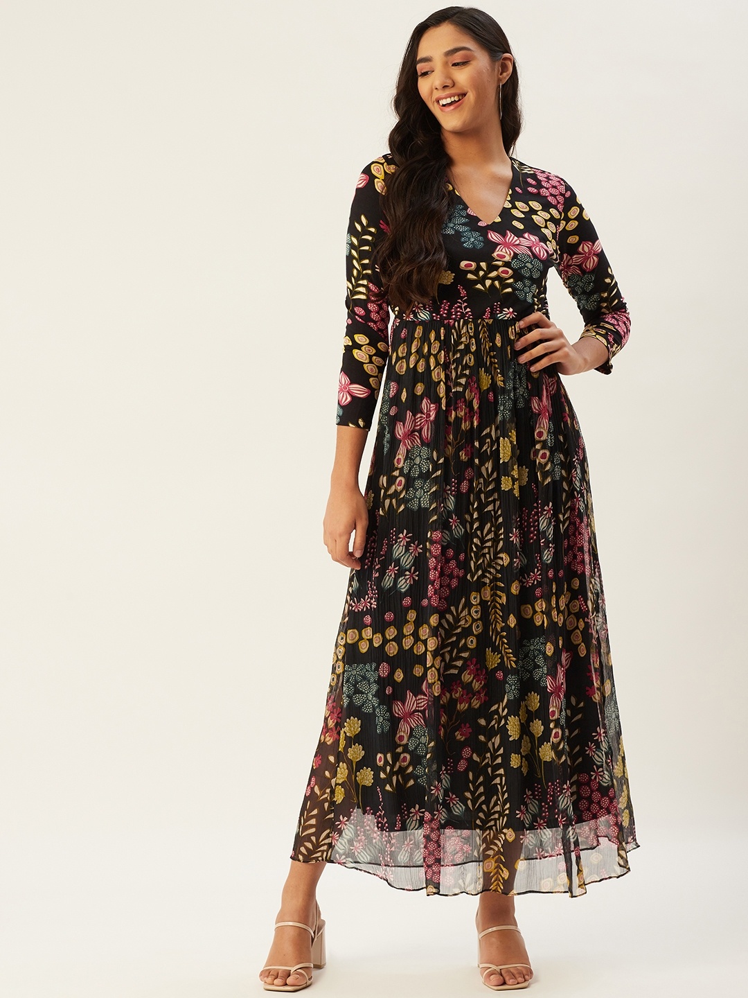 

Label Ritu Kumar Black Floral Maxi Dress
