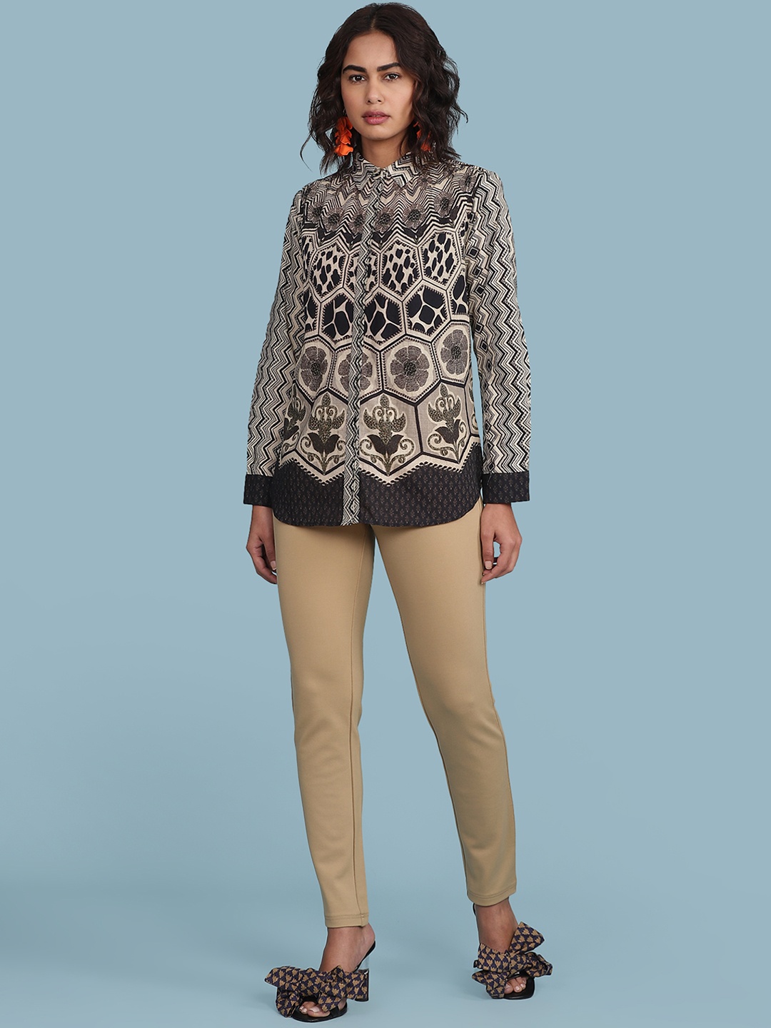 

aarke Ritu Kumar Women Beige & Coffee Brown Printed Casual Shirt