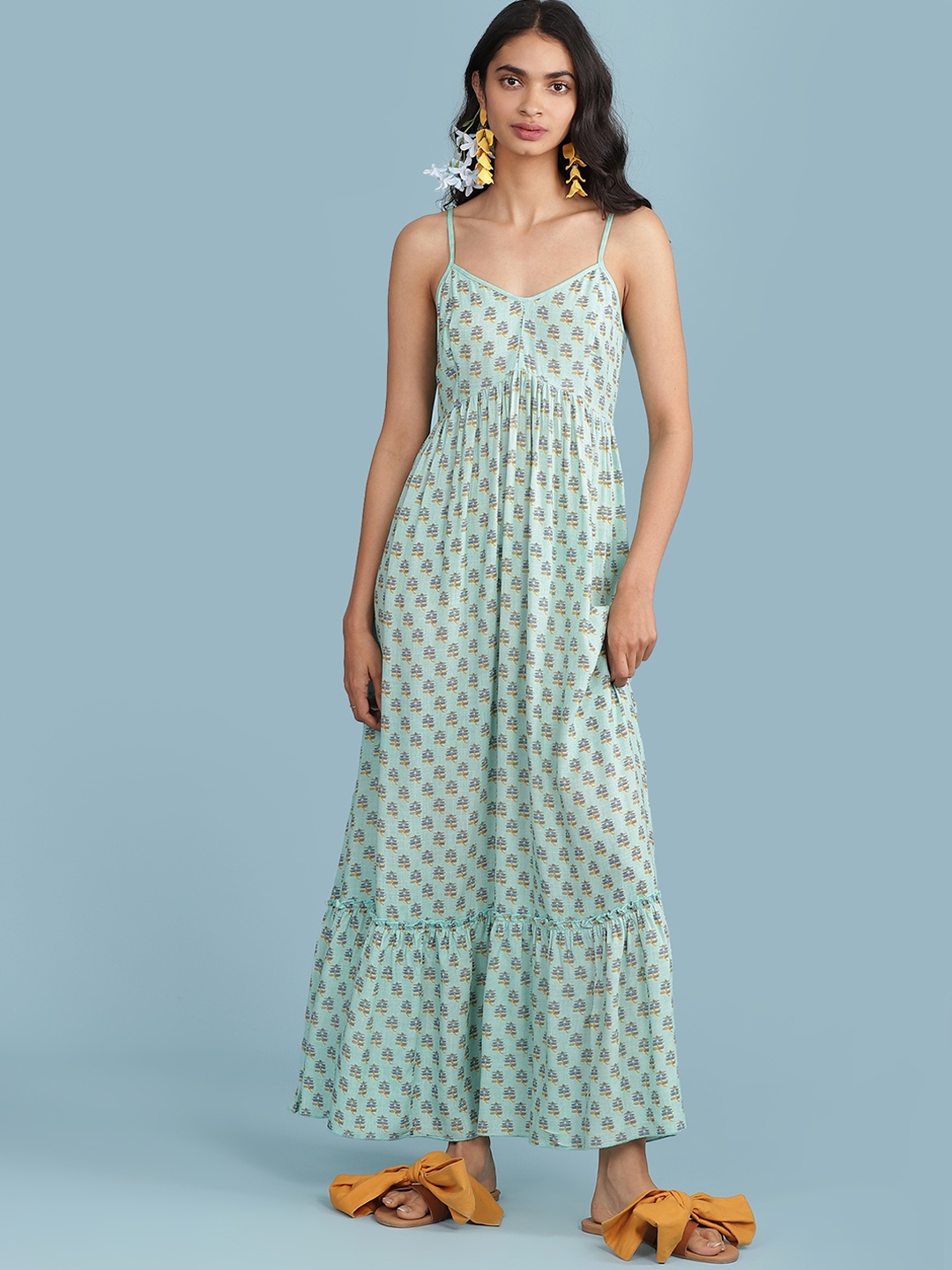 

aarke Ritu Kumar Green & Mustard Ethnic Motifs Printed Maxi Dress