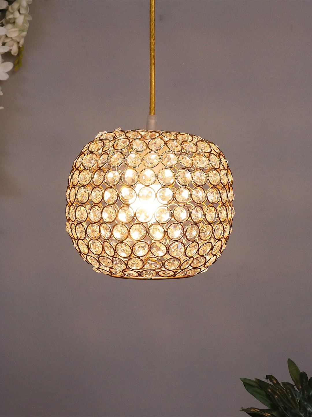 

Homesake Gold-Toned & Transparent Self Design Contemporary Hanging Lamp