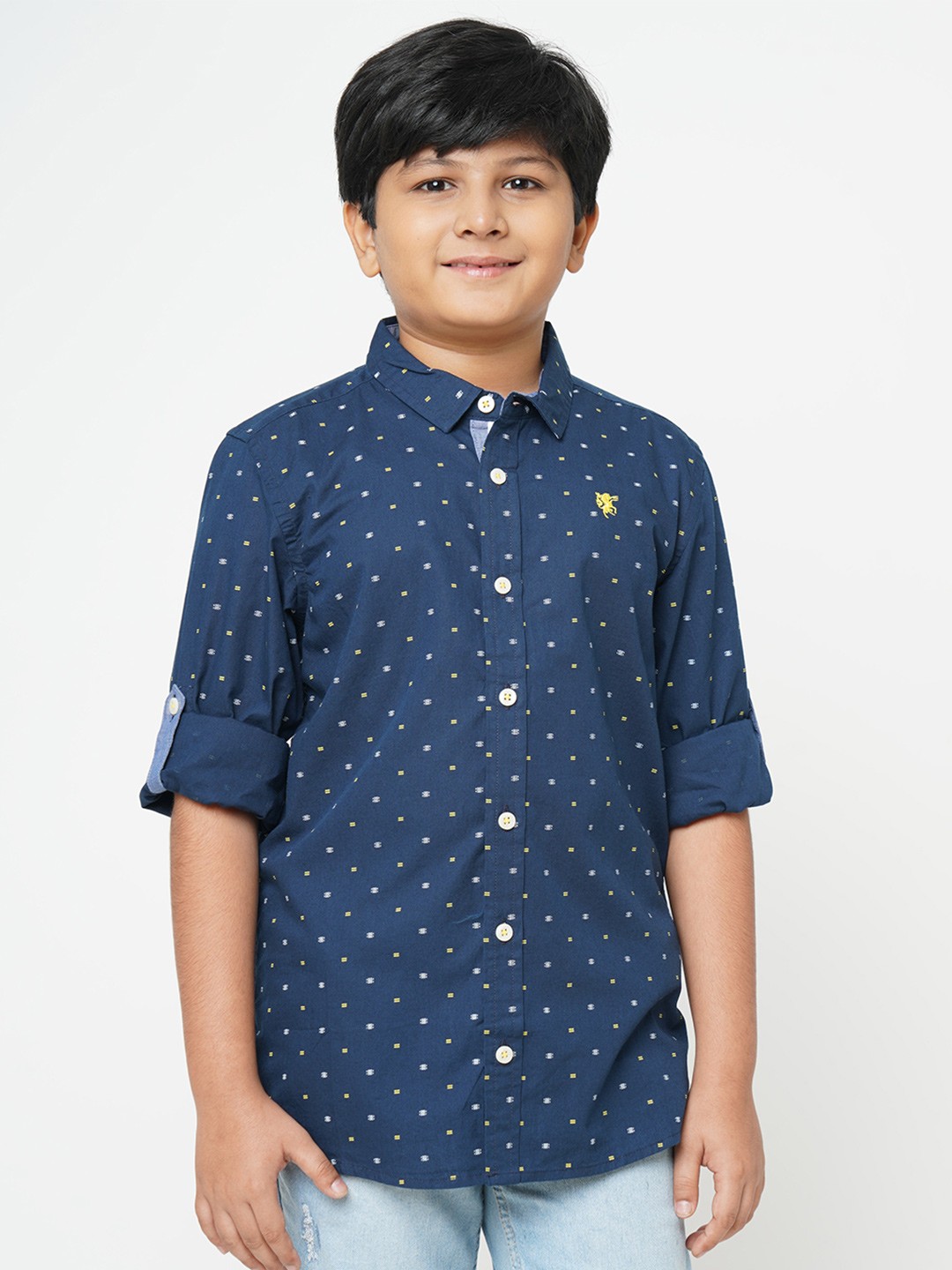 

URBAN SCOTTISH Boys Navy Blue & White Regular Fit Printed Casual Shirt