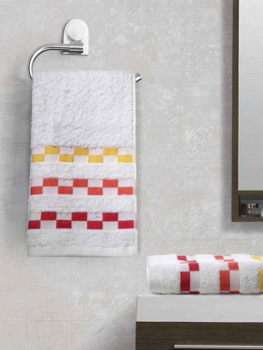 

BIANCA Unisex Set of 2 Striped 450 GSM Hand Towels, White