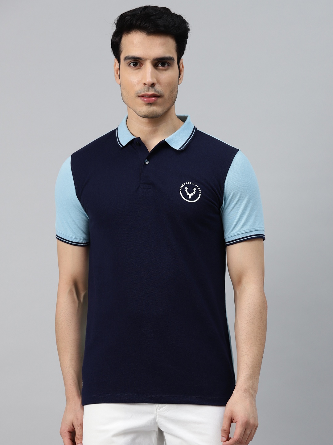 

Allen Solly Sport Men Blue Solid Polo Collar T-shirt