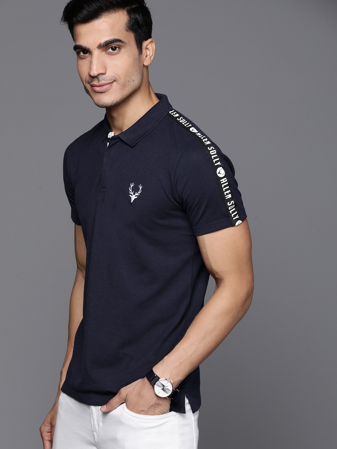 

Allen Solly Sport Men Navy Blue Solid Polo Collar T-shirt