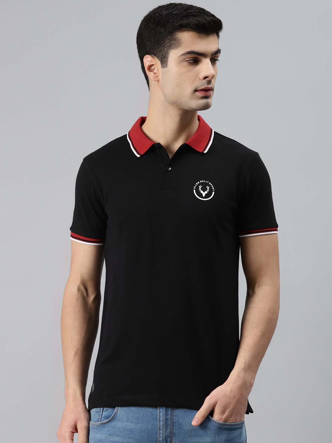 

Allen Solly Sport Men Black Solid Polo Collar T-shirt