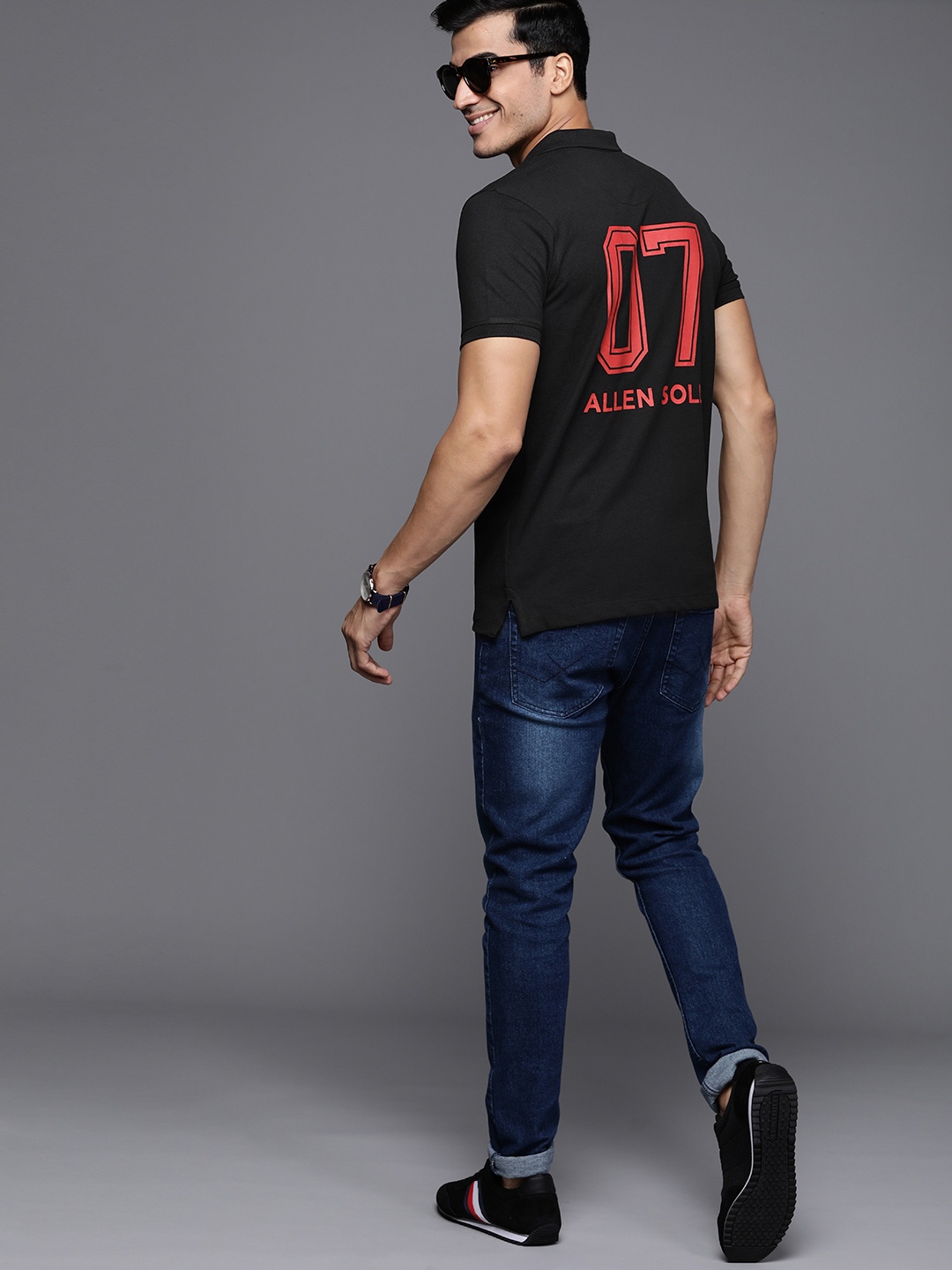 

Allen Solly Sport Men Black Printed Back Polo Collar T-shirt