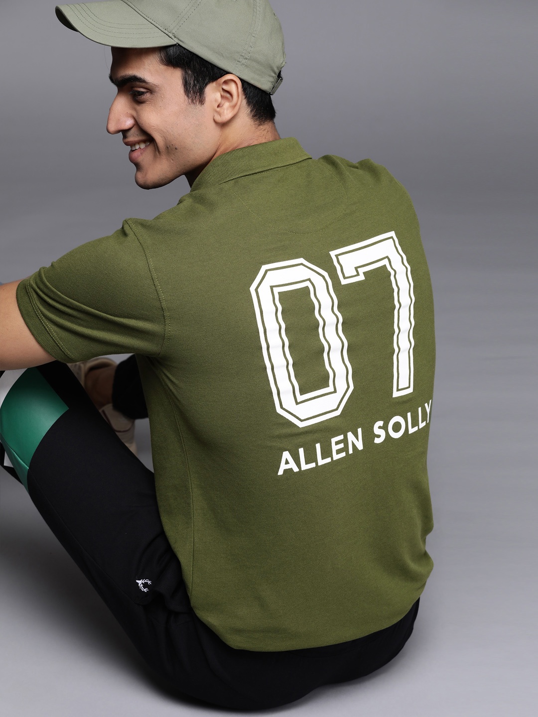 

Allen Solly Sport Men Olive Green Back Printed Polo Collar T-shirt