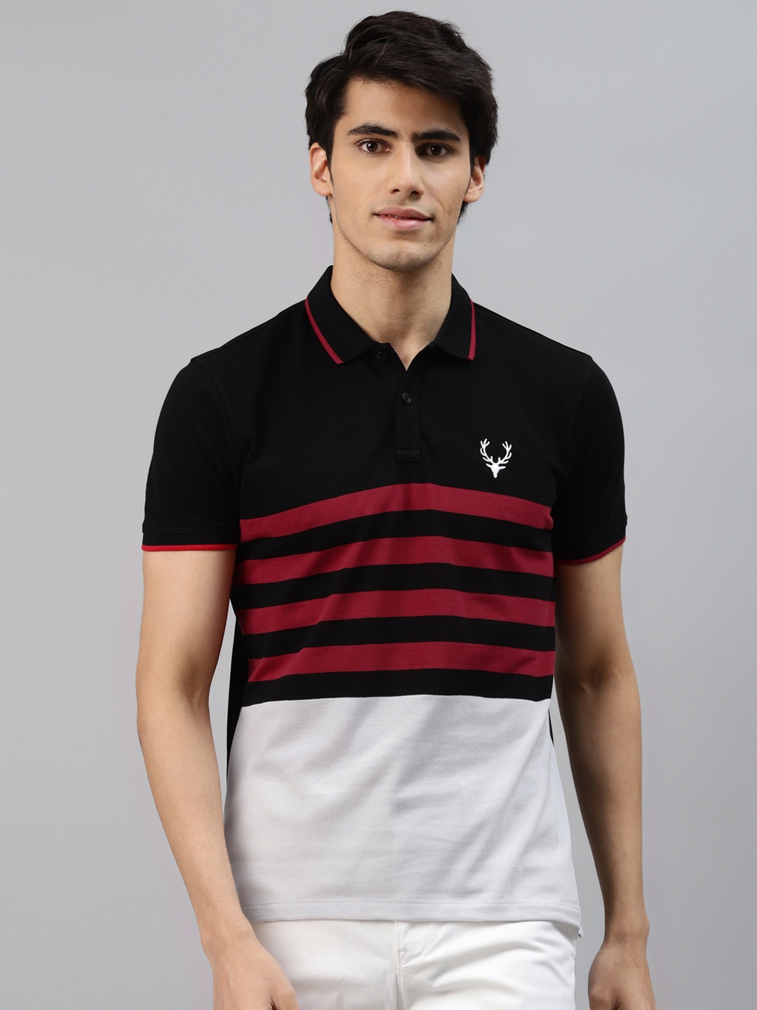 

Allen Solly Sport Men Black & White Colourblocked Polo Collar T-shirt