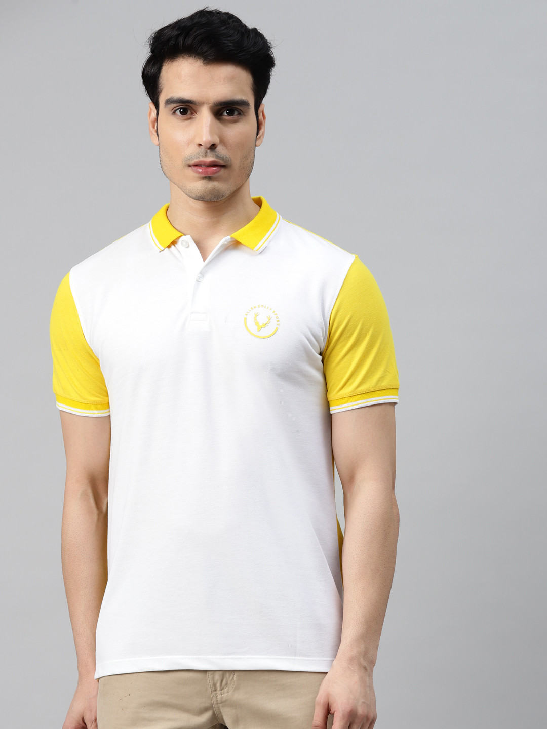 

Allen Solly Sport Men White & Yellow Solid Polo Collar T-shirt