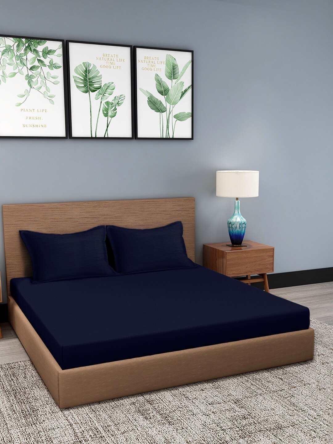 

MYTRIDENT Navy Blue 210 TC Cotton King Bedsheet 2 Pillow Cover Sanitize Antimicrobial Finish