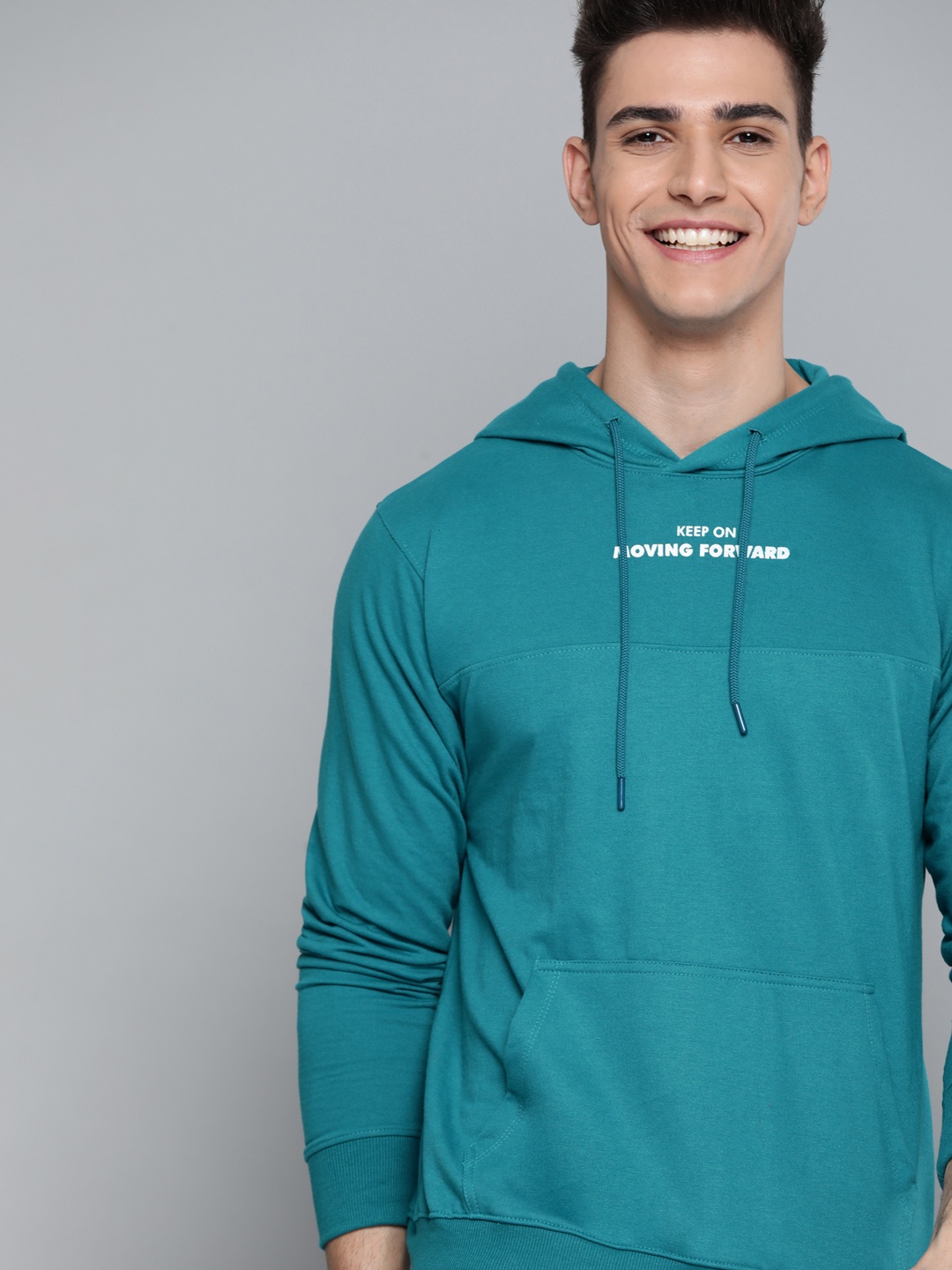 

Mast & Harbour Men Blue Printed Detail Hooded Sweatshirt