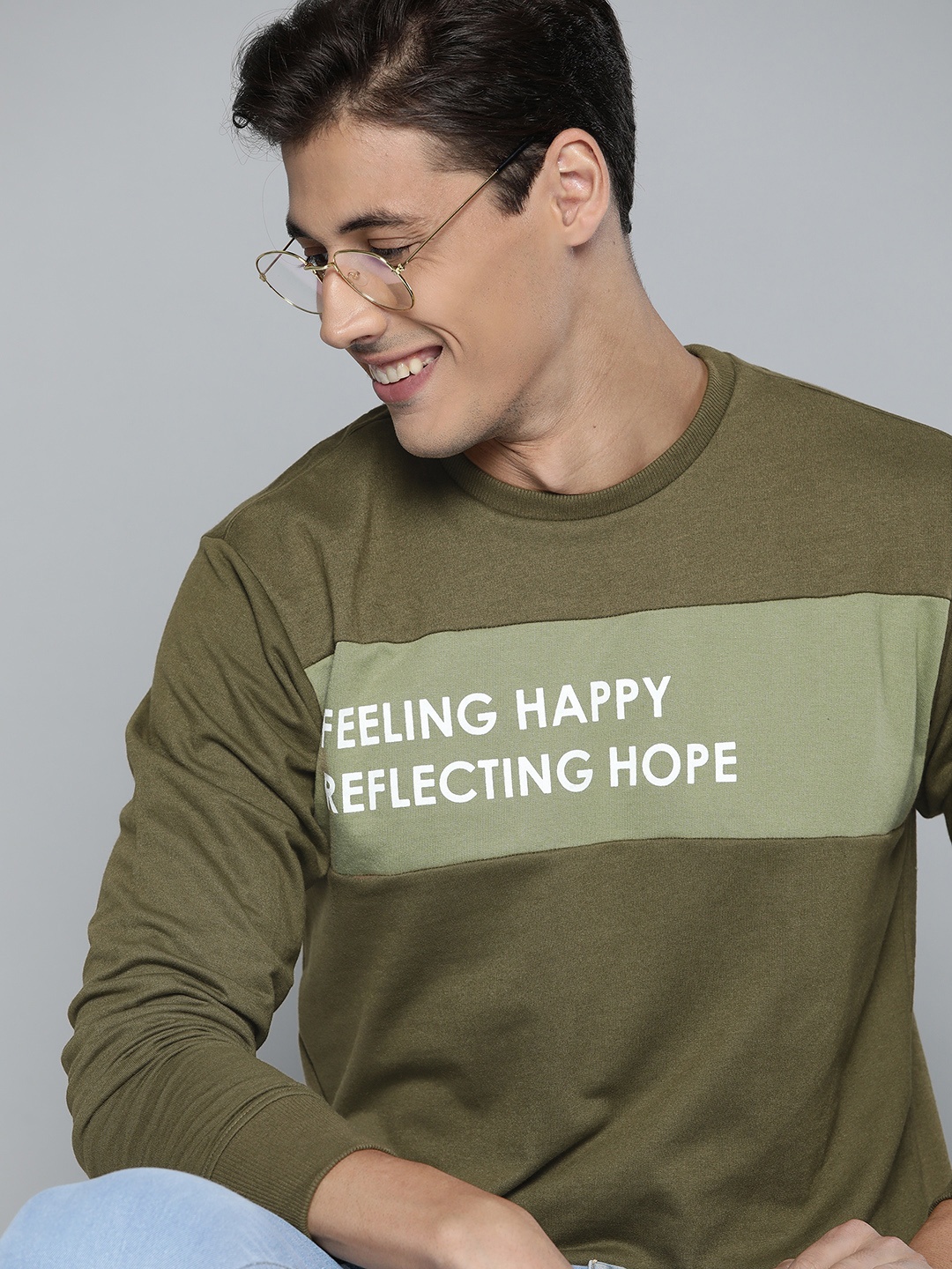 

Mast & Harbour Men Olive Green Typographic Print Sweatshirt