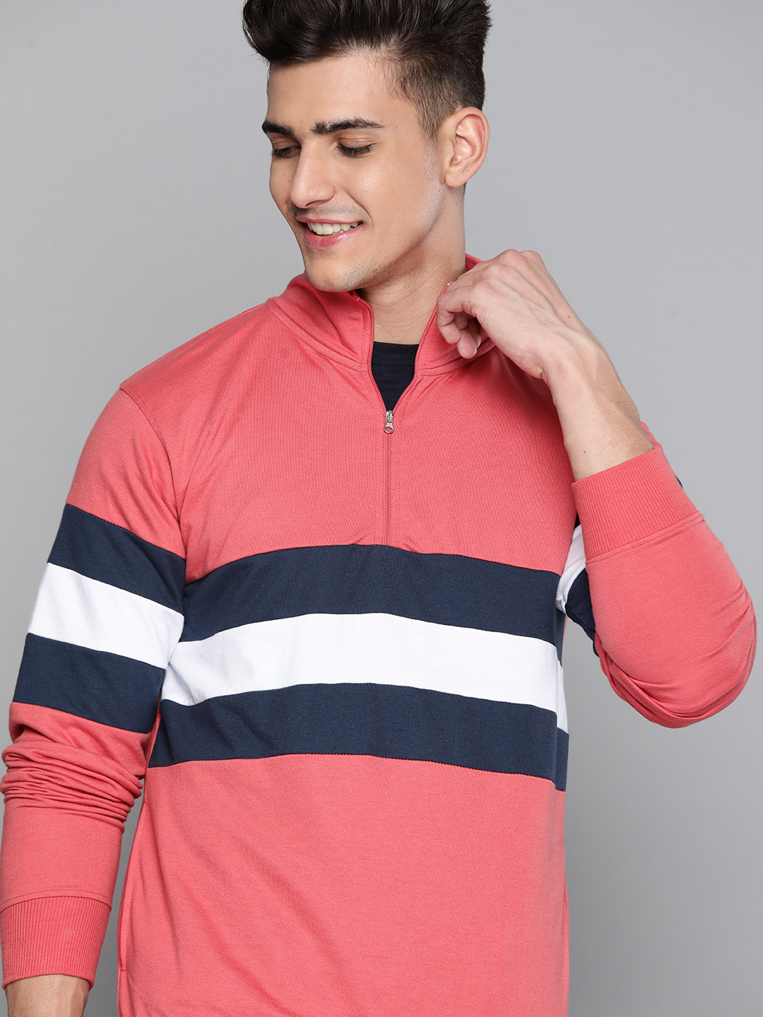 

Mast & Harbour Men Peach-Coloured Colourblocked Sweatshirt