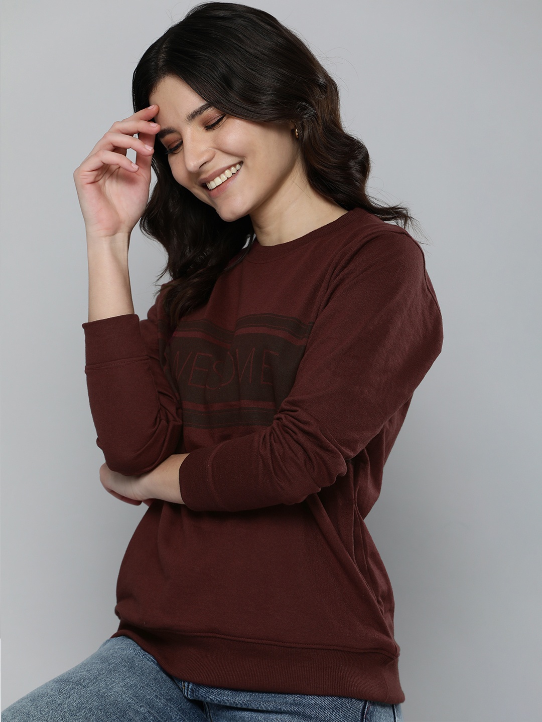 

Mast & Harbour Women Maroon Printed Sweatshirt