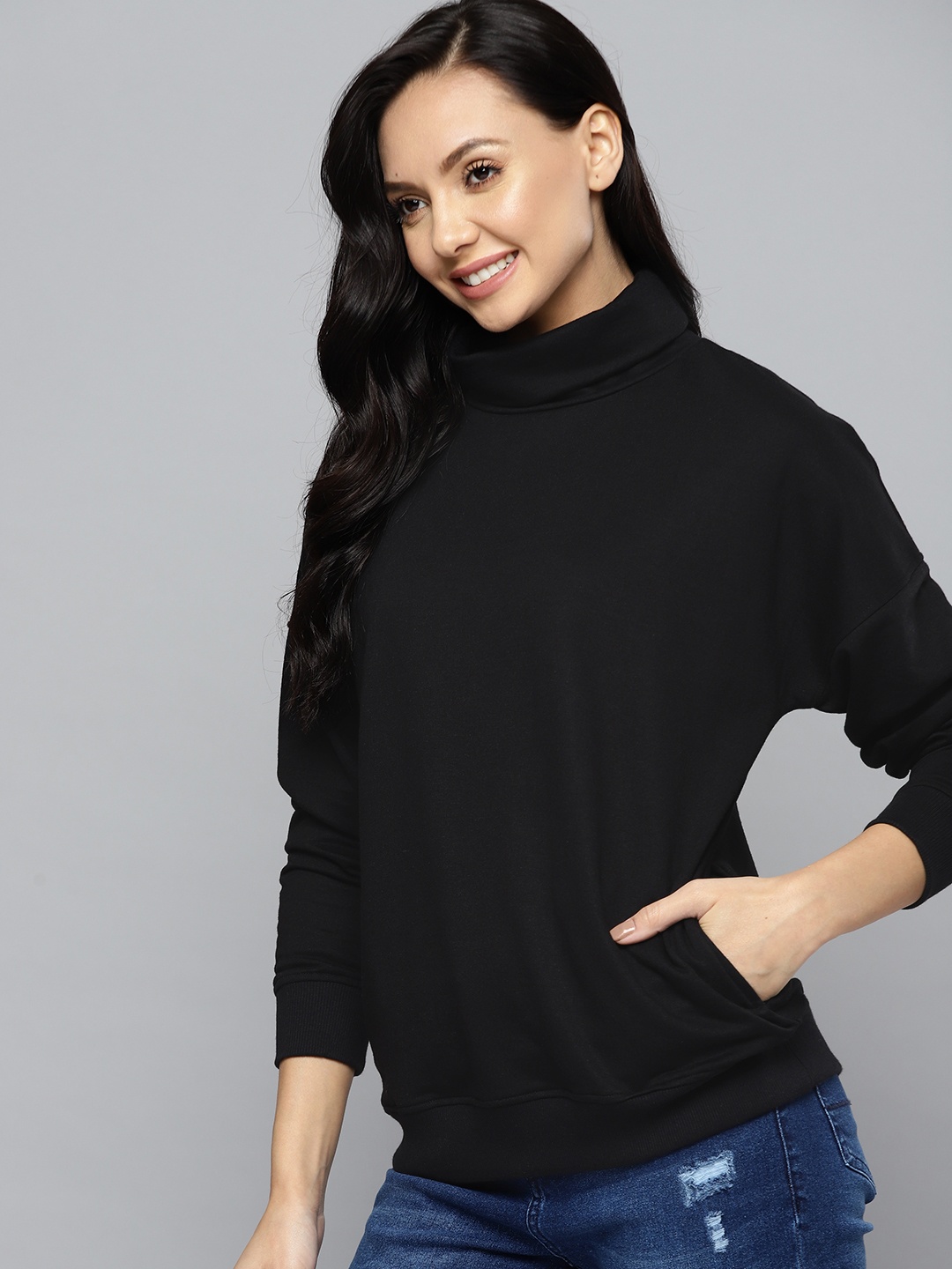 

Mast & Harbour Women Black Solid Sweatshirt