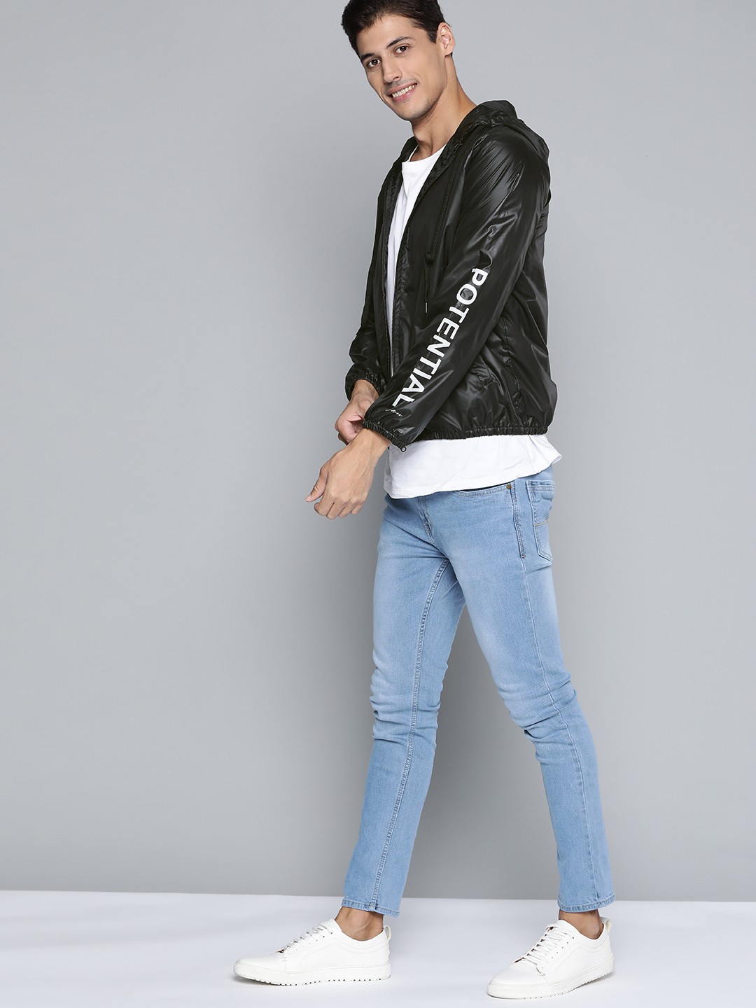 

Mast & Harbour Men Black Solid Nylon Hooded Bomber Jacket