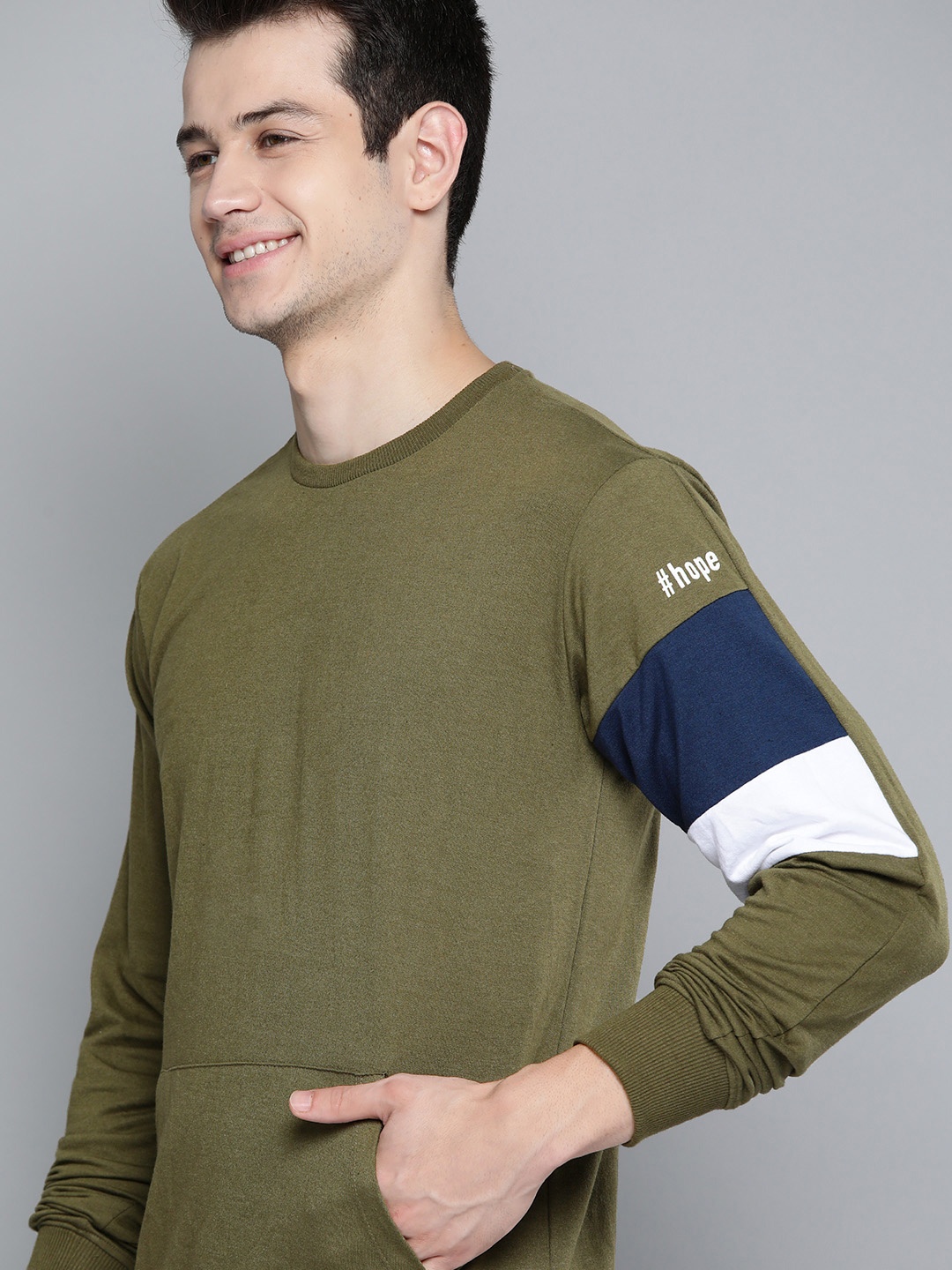 

Mast & Harbour Men Olive Green Sweatshirt