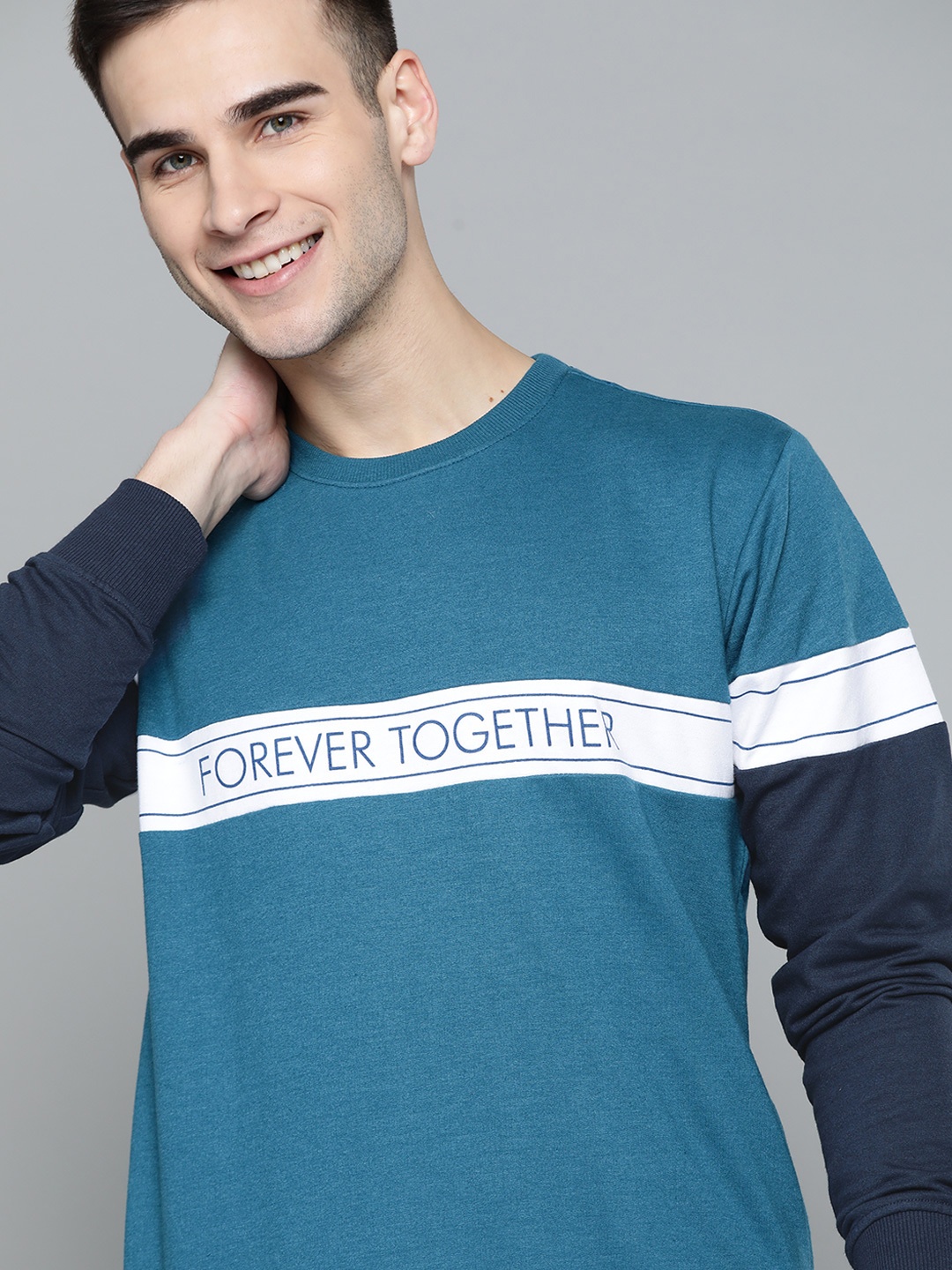 

Mast & Harbour Men Teal Blue Striped Sweatshirt