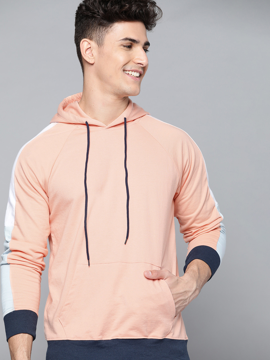 

Mast & Harbour Men Peach-Coloured Hooded Sweatshirt