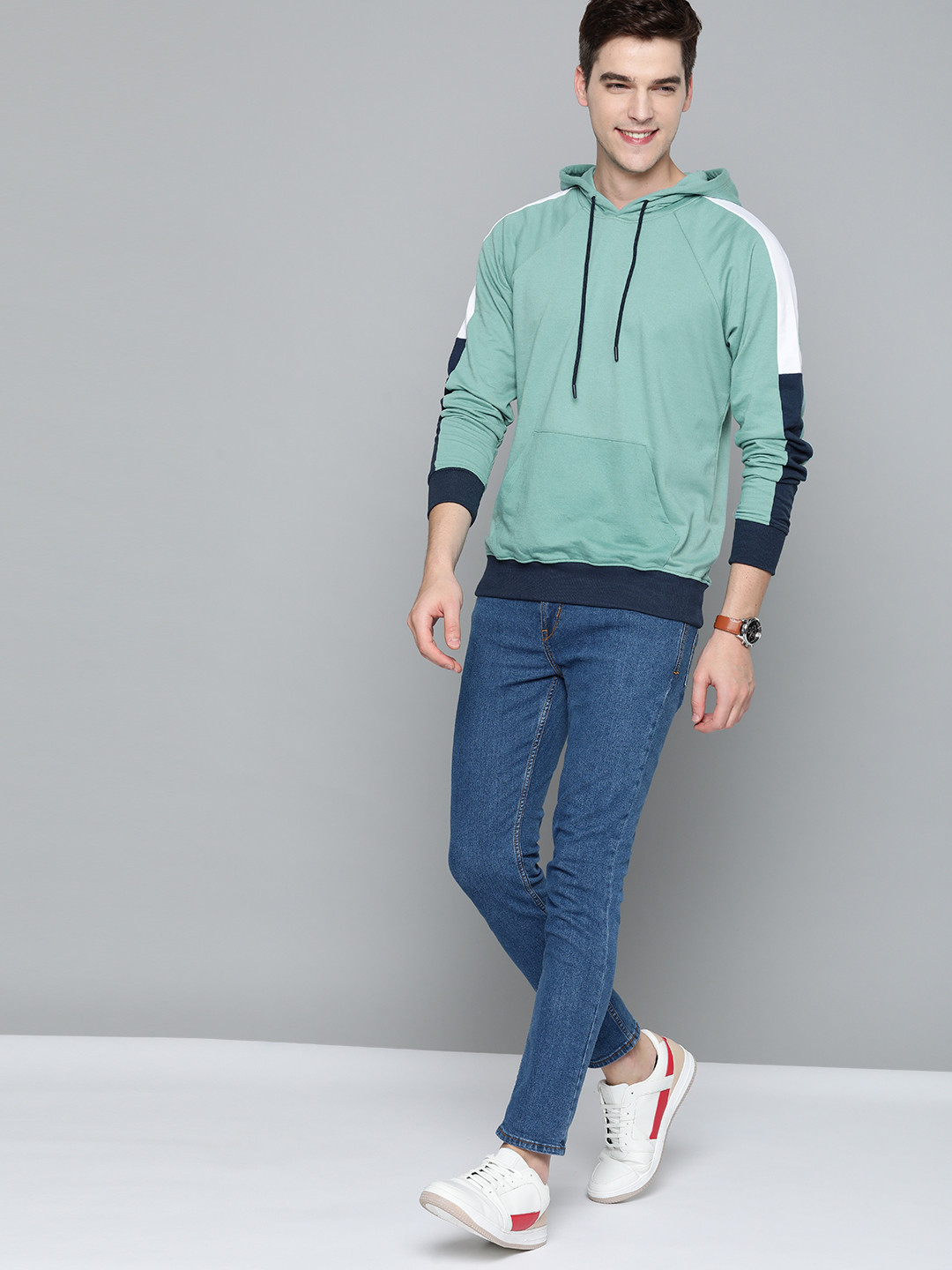 

Mast & Harbour Men Sea Green Hooded Sweatshirt