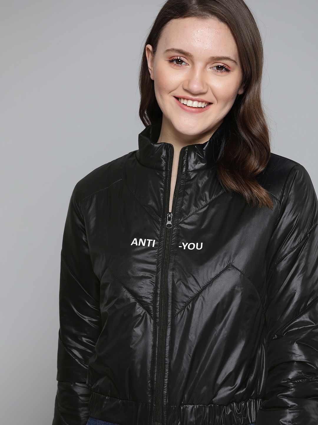 

Mast & Harbour Women Black Crop Puffer Jacket