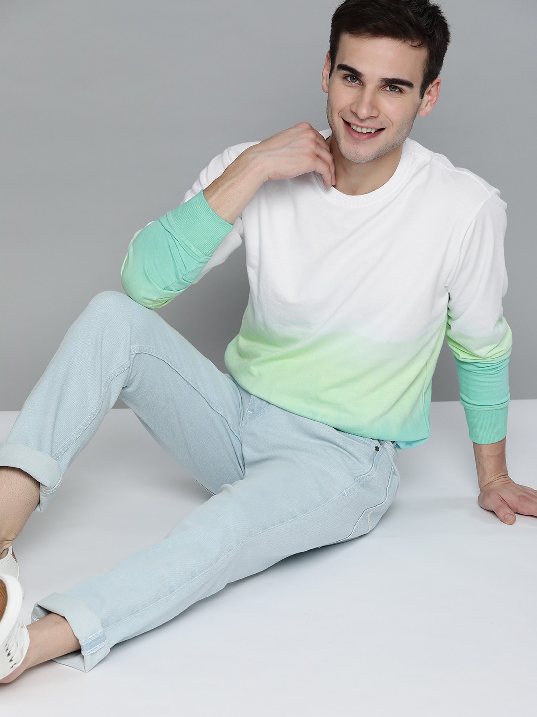 

Mast & Harbour Men White & Green Dyed Pullover Sweatshirt
