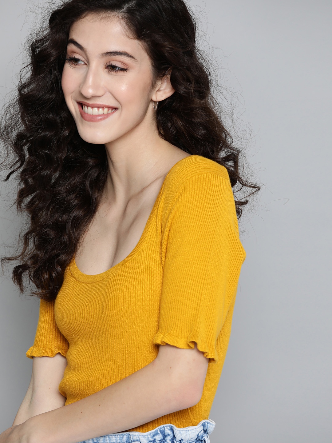 

Mast & Harbour Yellow Ribbed Regular Top
