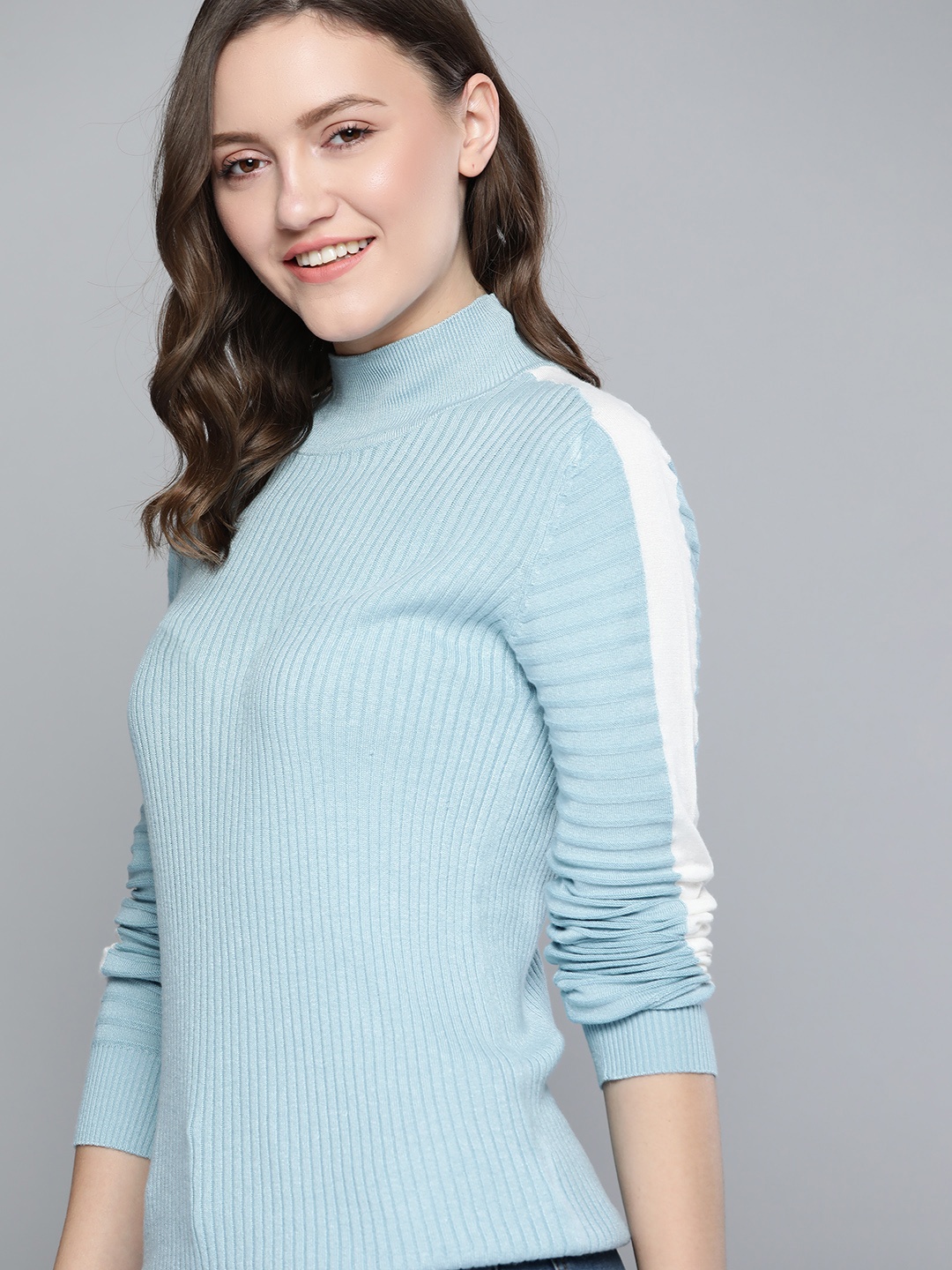 

Mast & Harbour Women Blue Ribbed Pullover