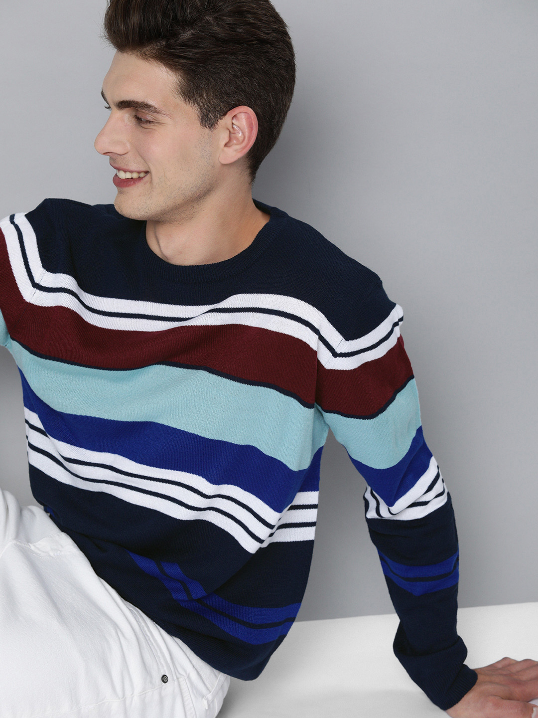

Mast & Harbour Men Multicoloured Colourblocked Printed Pullover, Multi
