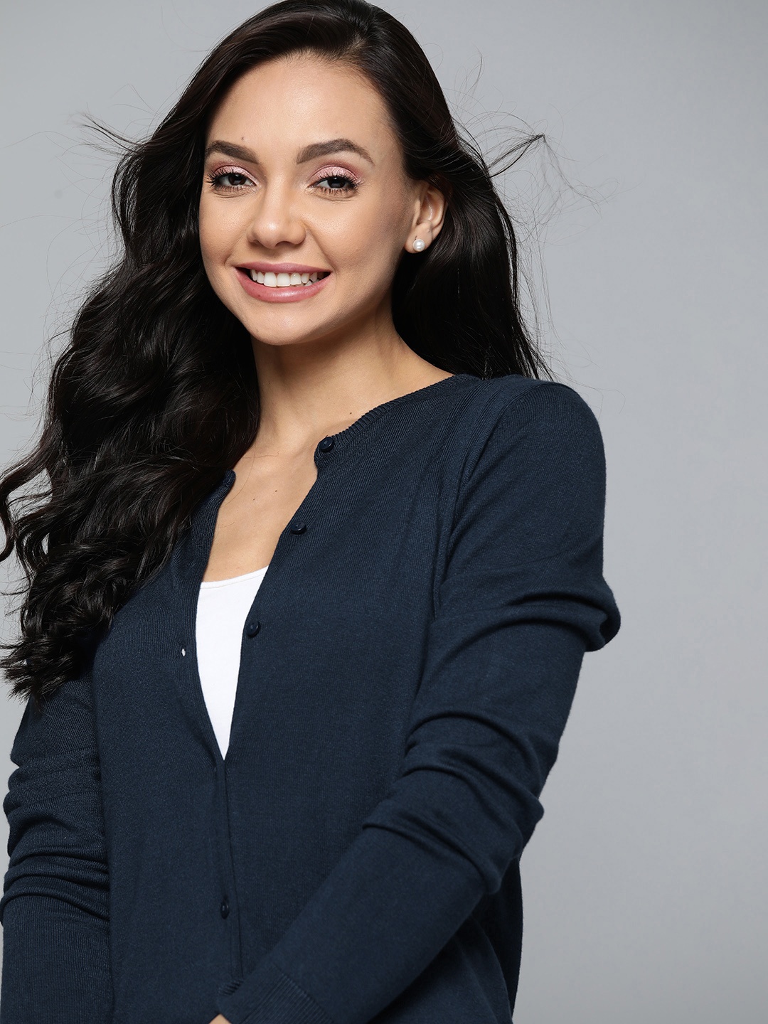 

Mast & Harbour Women Navy Blue Solid Cardigan