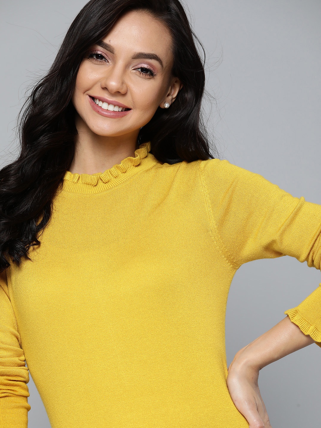 

Mast & Harbour Women Yellow Solid Pullover