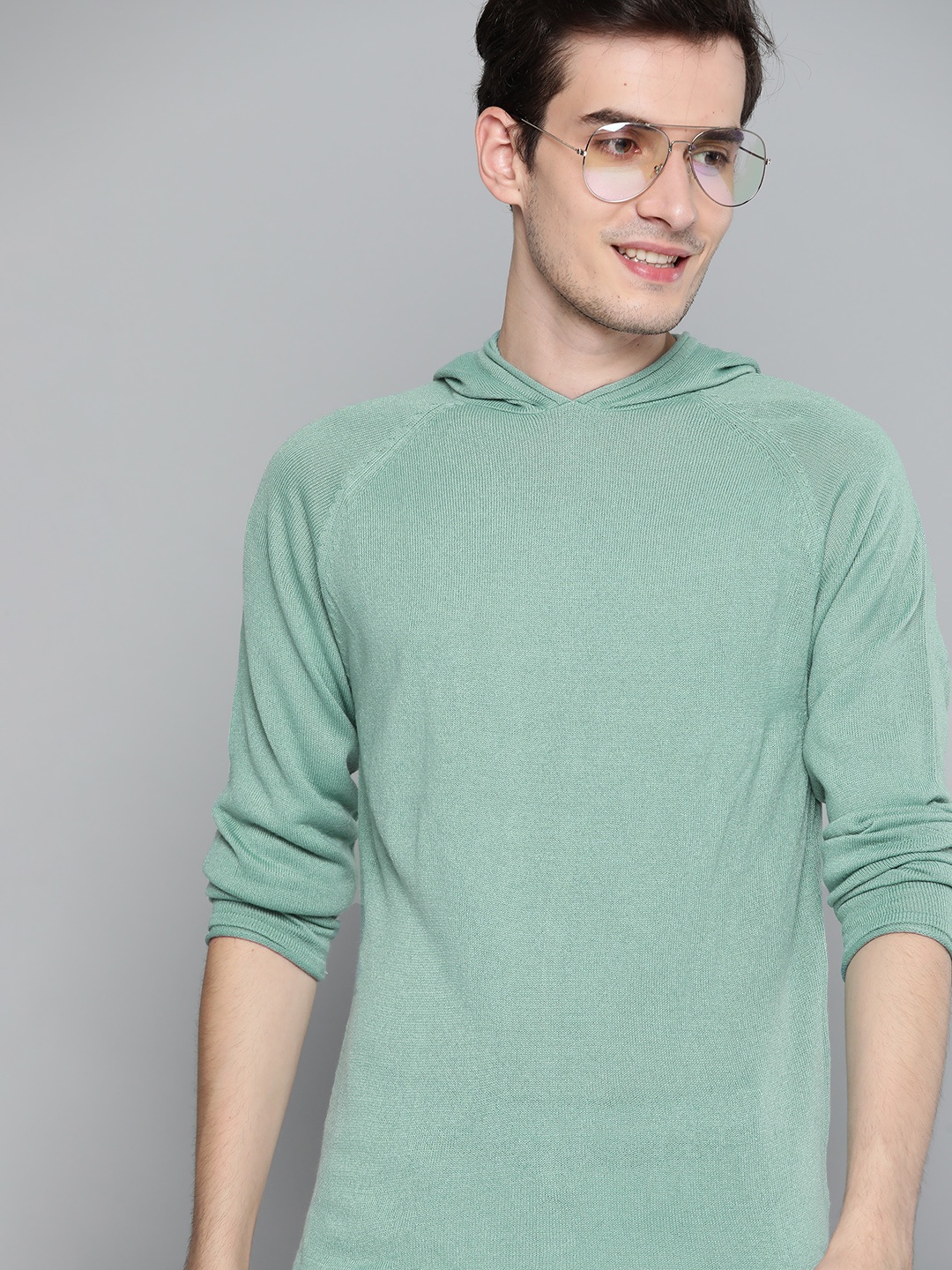 

Mast & Harbour Men Turquoise Blue Ribbed Hooded Pullover