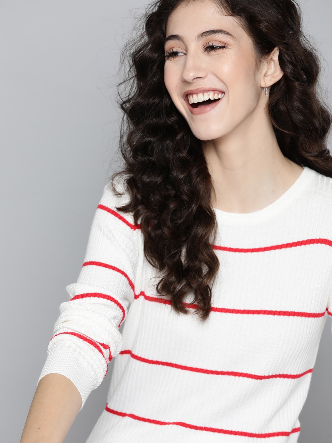 

Mast & Harbour Women White & Red Striped Pullover
