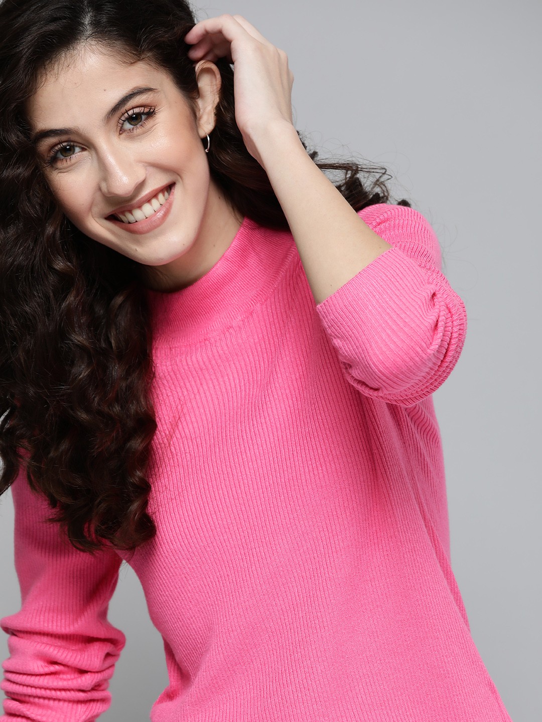 

Mast & Harbour Women Pink Ribbed Pullover