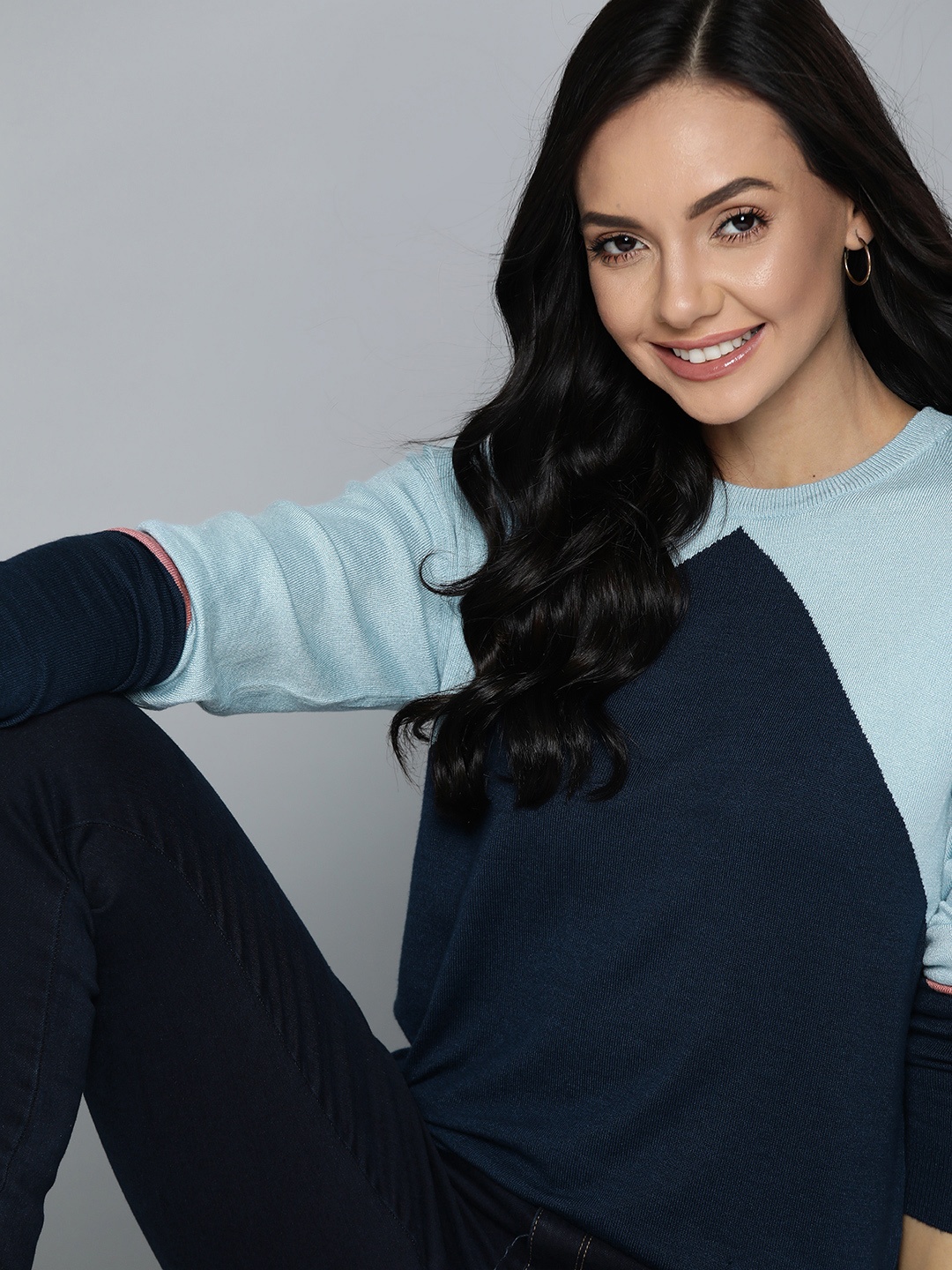 

Mast & Harbour Women Blue Colourblocked Pullover