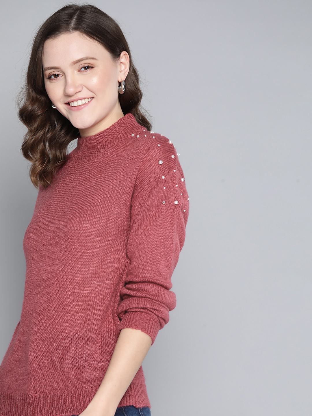 

Mast & Harbour Women Dusty Pink Pullover with Embellished Detail