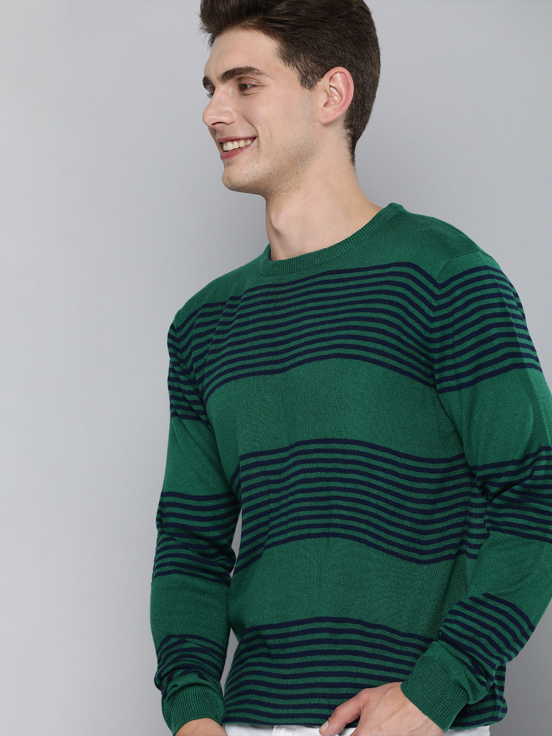 

Mast & Harbour Men Green & Black Colourblocked Printed Pullover
