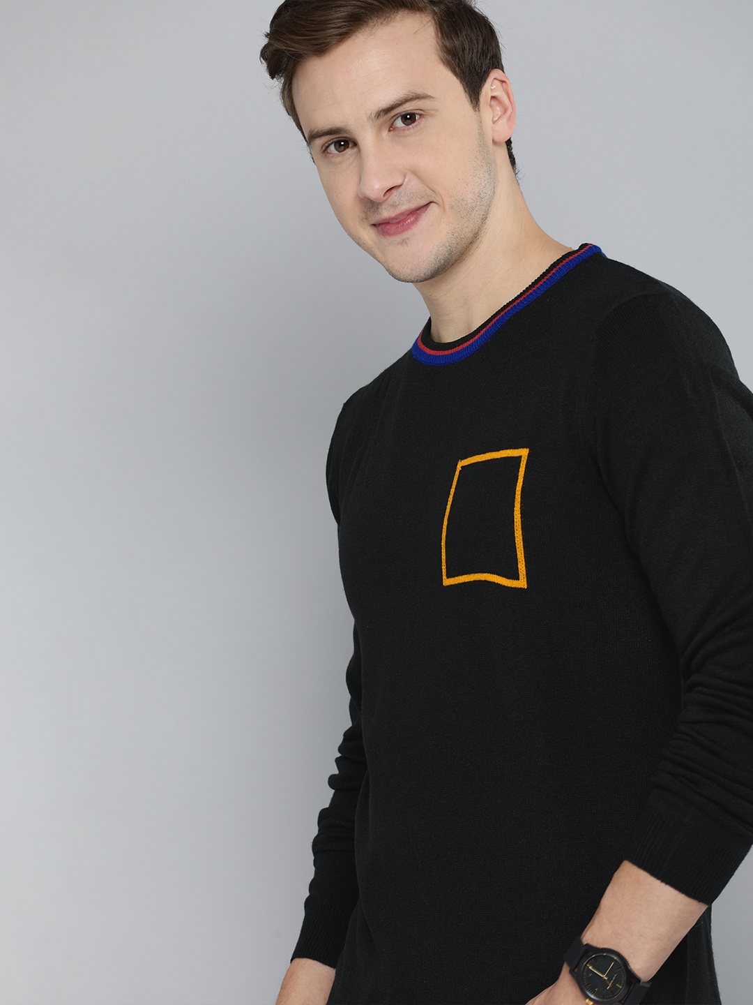 

Mast & Harbour Men Black Solid Pullover Sweater