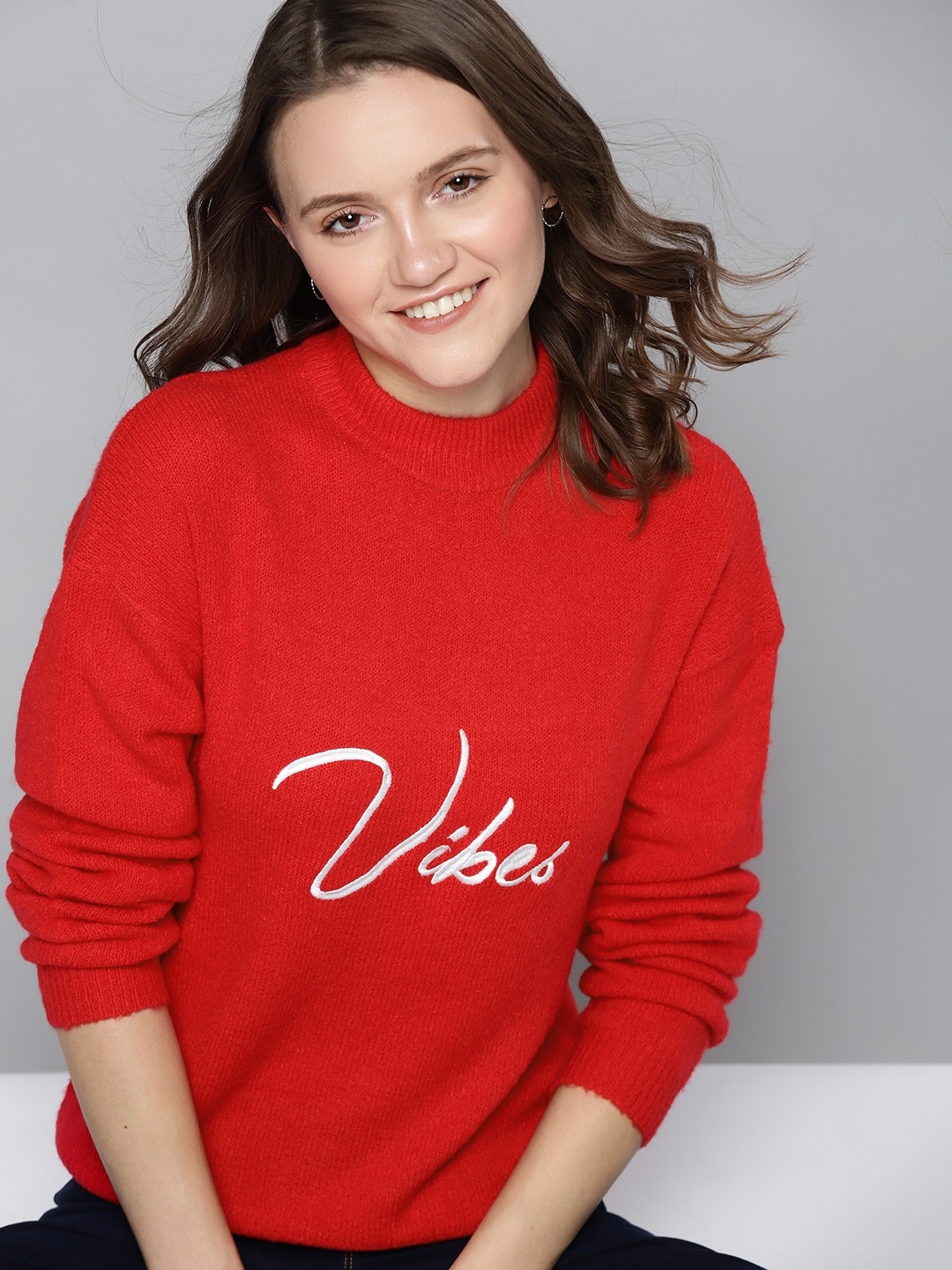 

Mast & Harbour Women Red Typography Pullover