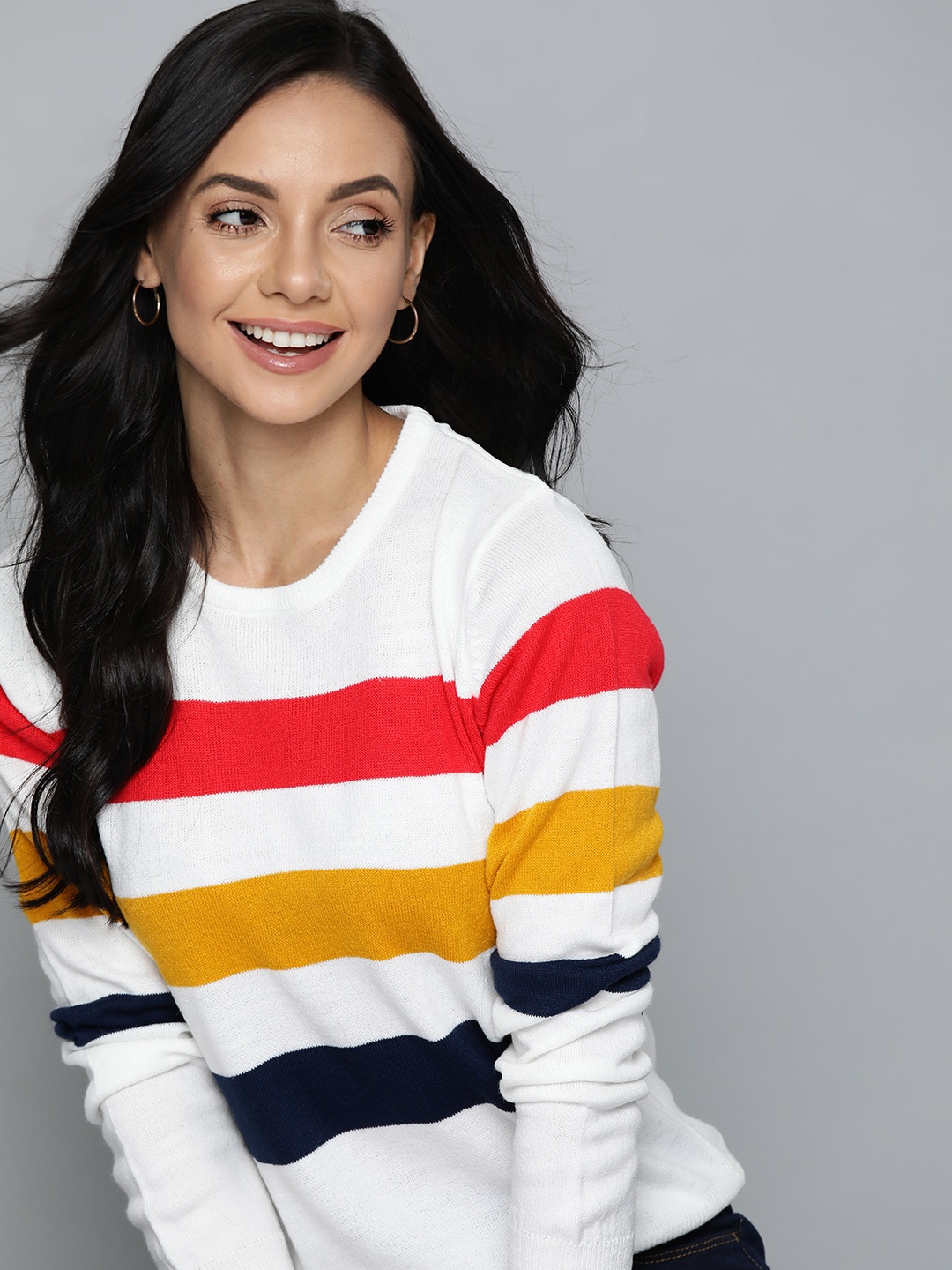 

Mast & Harbour Women White & Red Striped Pullover