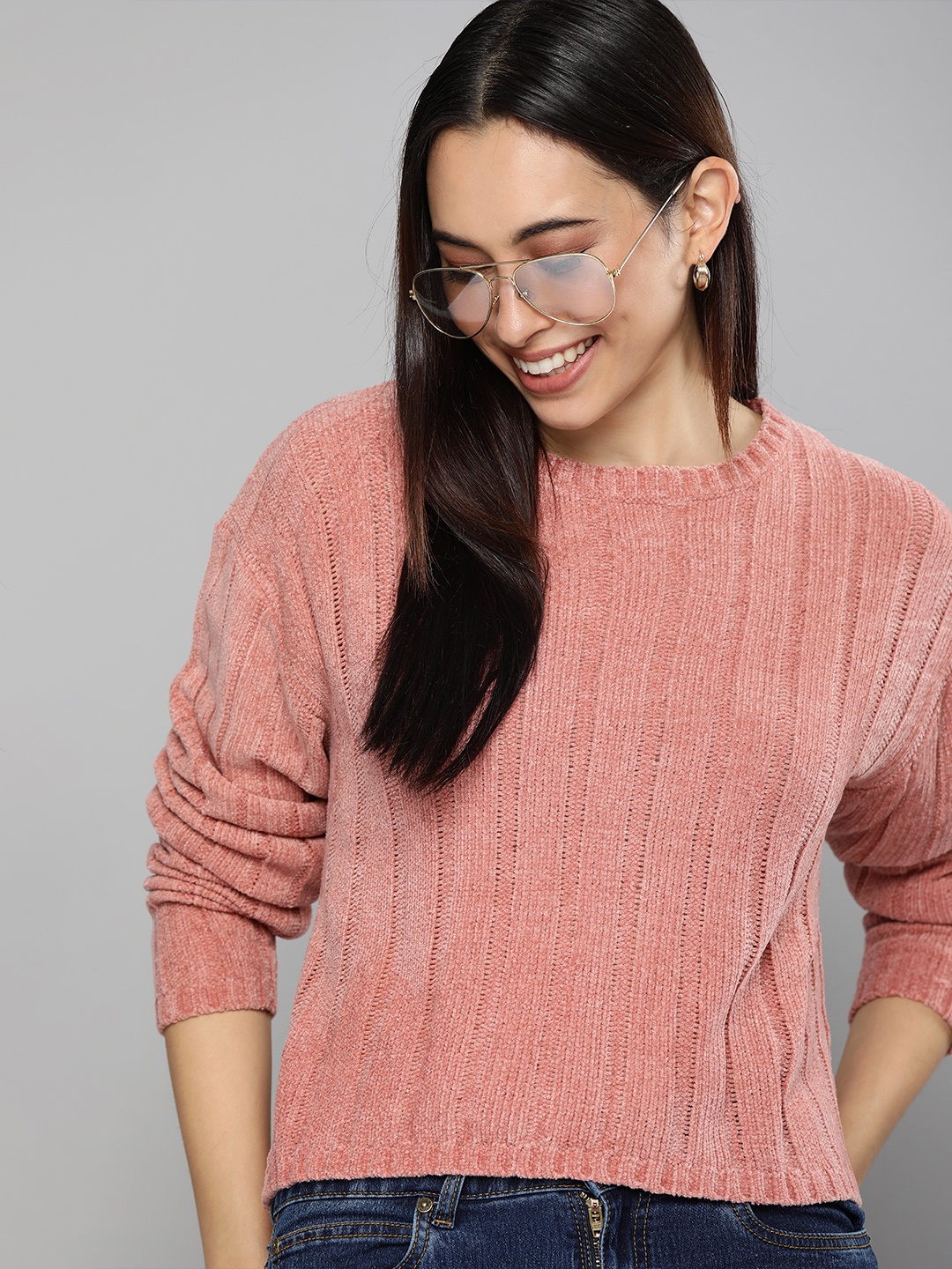 

Mast & Harbour Women Pink Self-Design Pullover