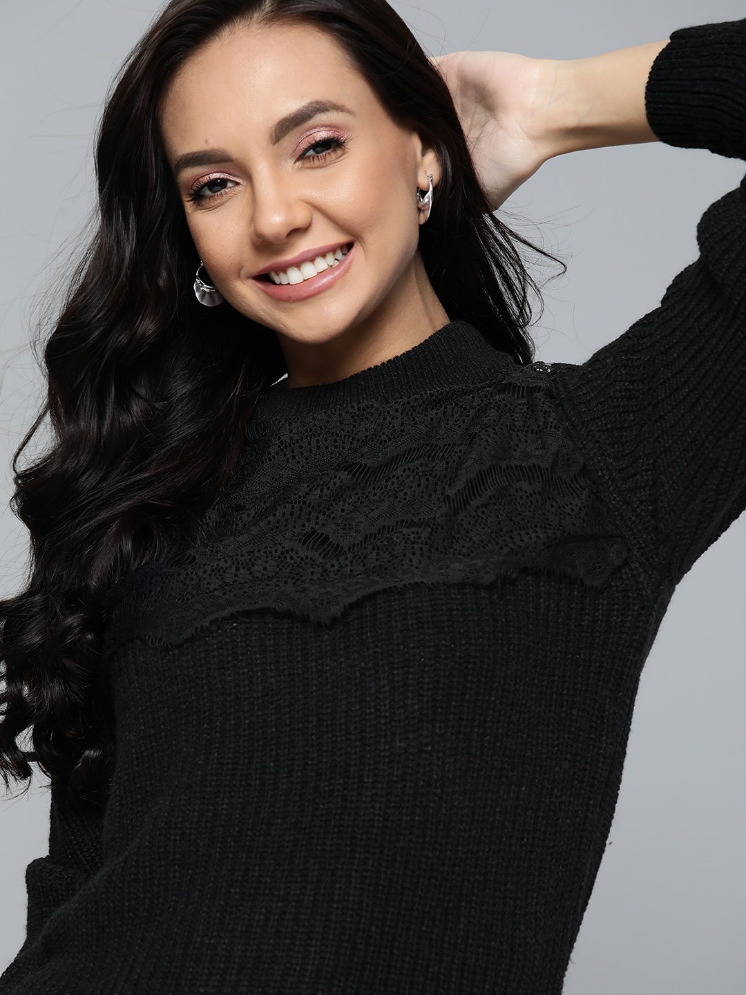 

Mast & Harbour Women Black Ribbed Pullover