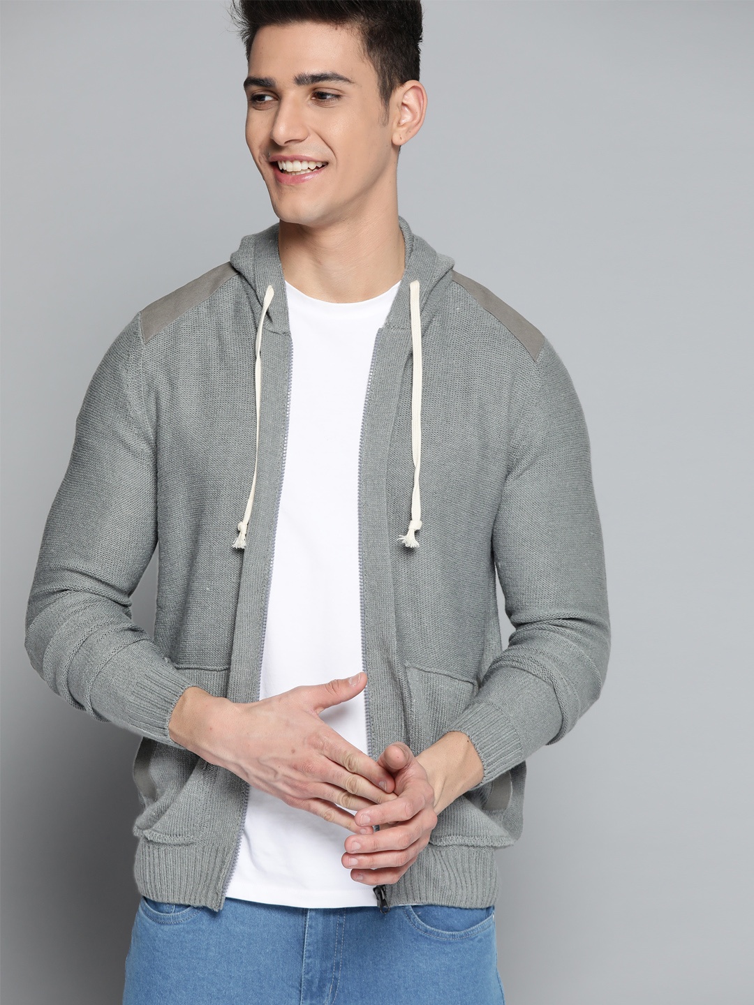 

Mast & Harbour Men Grey Solid Cardigan