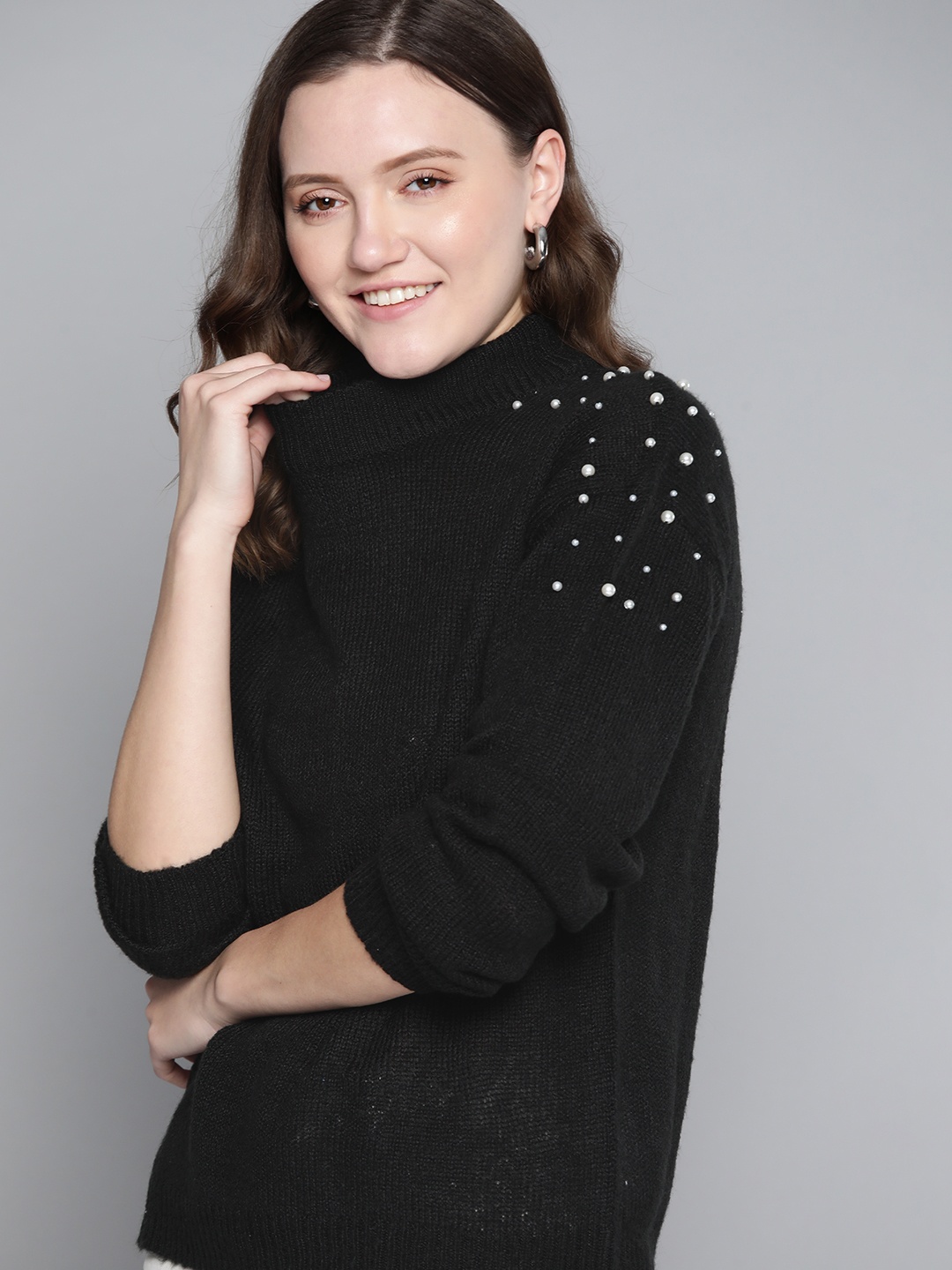 

Mast & Harbour Women Black Pullover with Embellished Detail