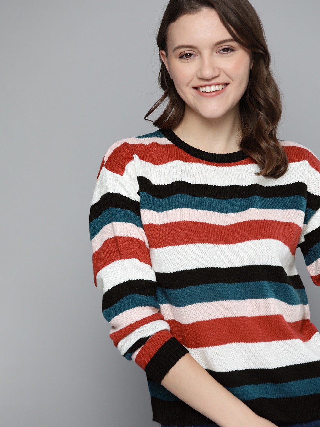 

Mast & Harbour Women White & Red Striped Pullover
