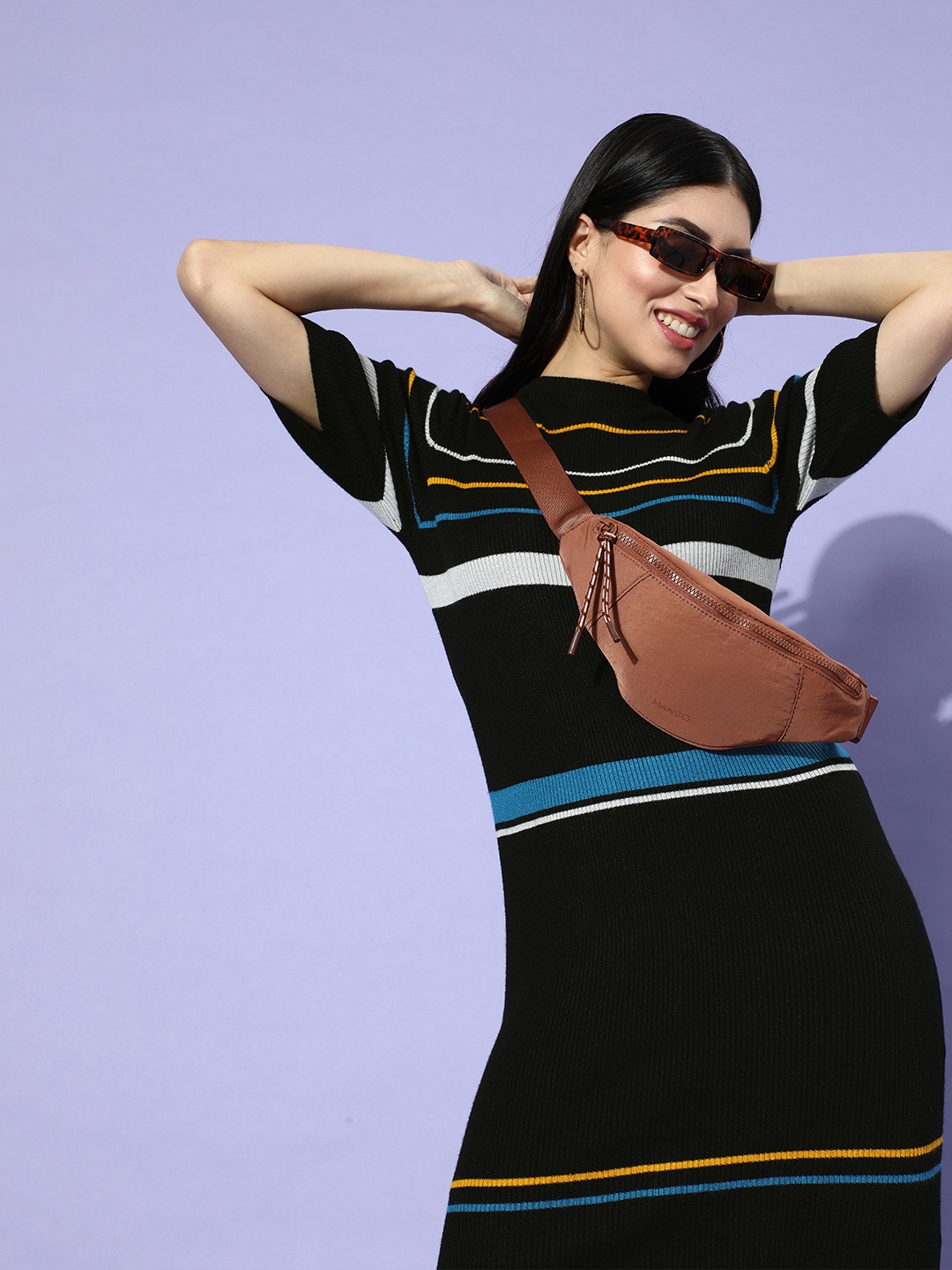 

Mast & Harbour Women Stylish Black Striped Knitted Dress