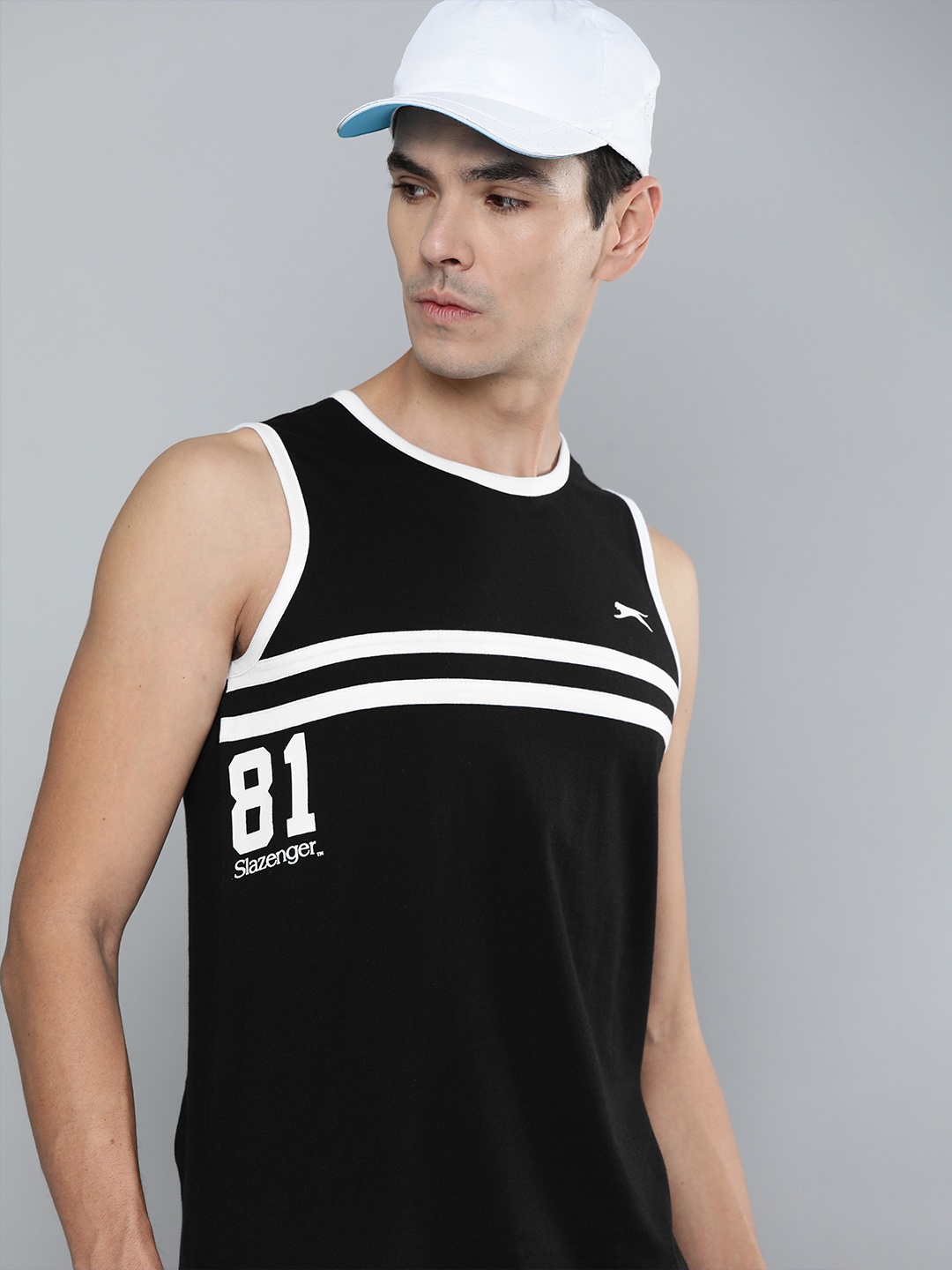 

Slazenger Men Black White Striped Pure Cotton Bio-Wash T-shirt
