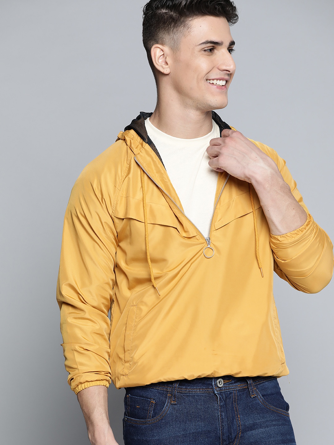 

Mast & Harbour Men Mustard Yellow Lightweight Hooded Jacket