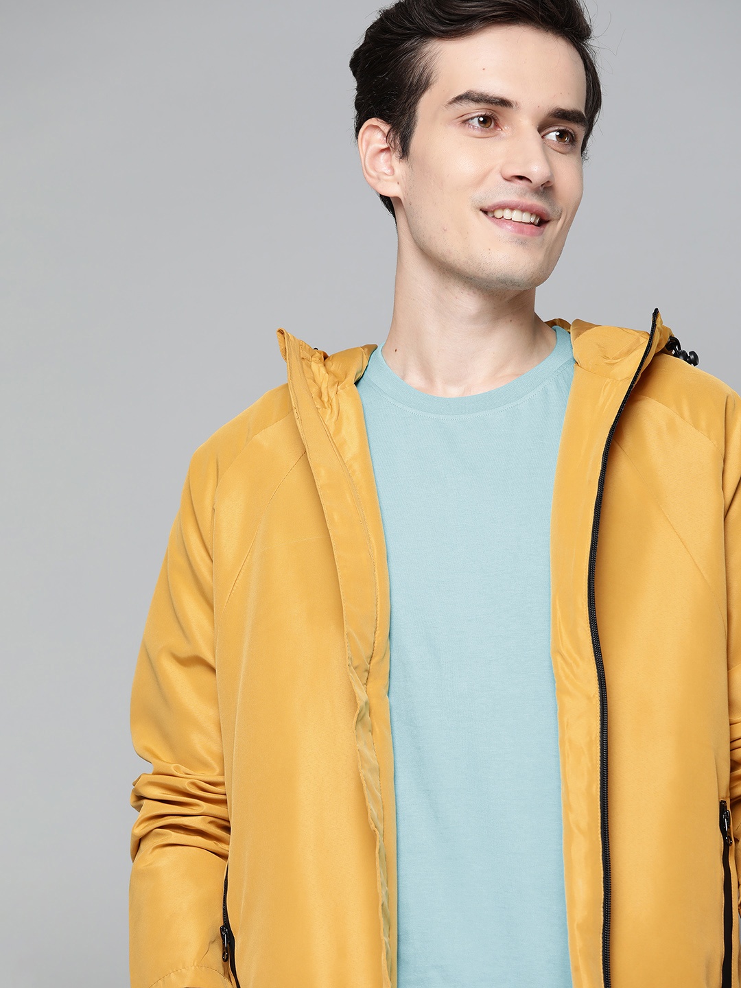 

Mast & Harbour Men Mustard Yellow Solid Hooded Jacket