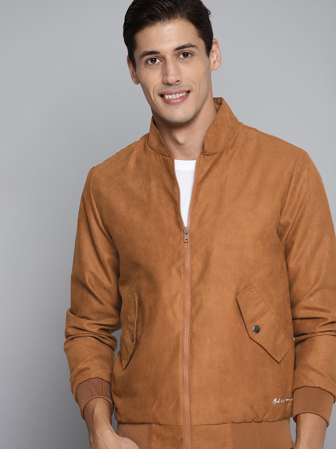 

Mast & Harbour Men Brown Suede Finish Bomber Jacket